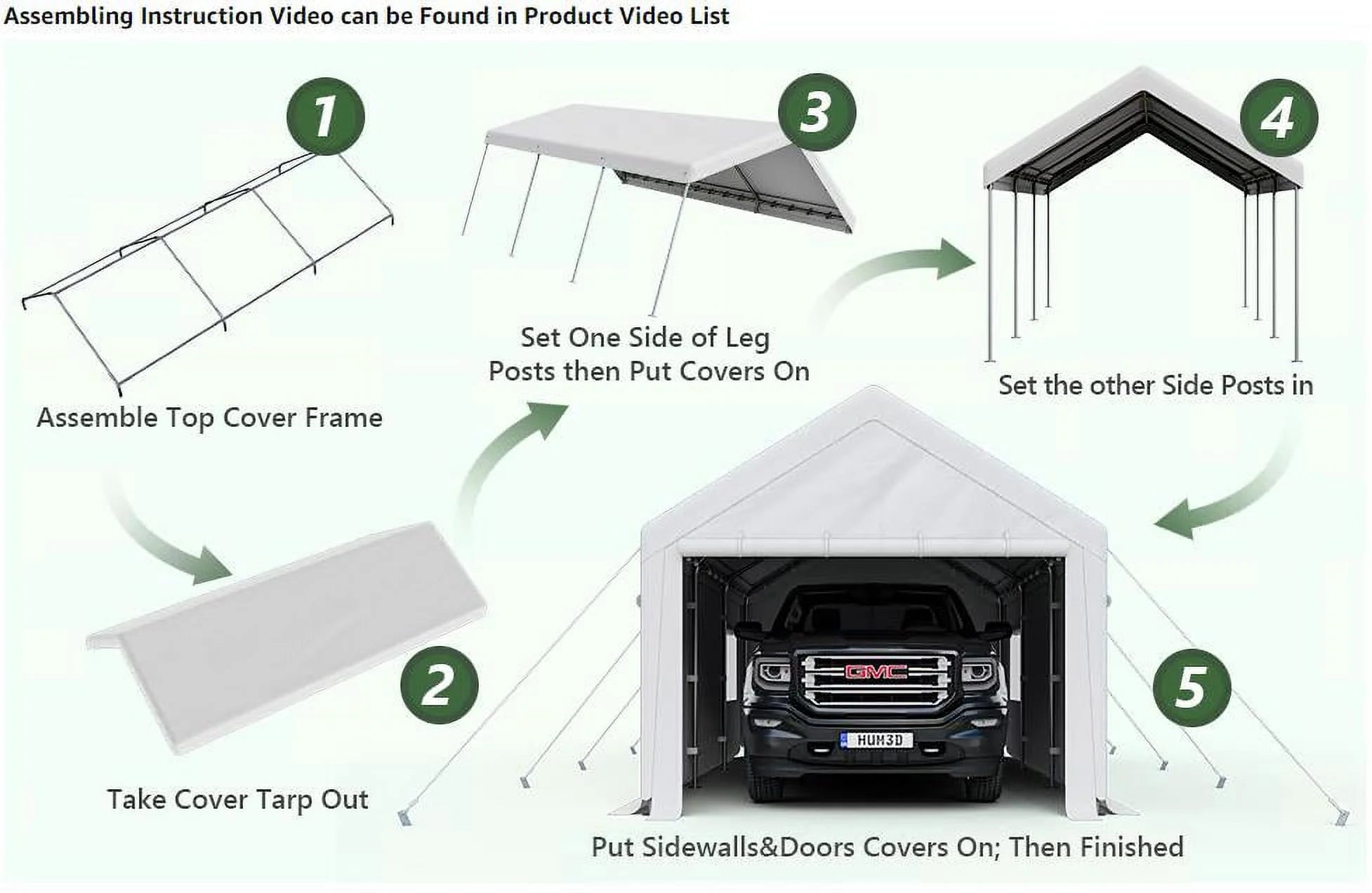 Heavy Duty Car Canopy 10'x20' with Removable Sidewalls & Doors G3498