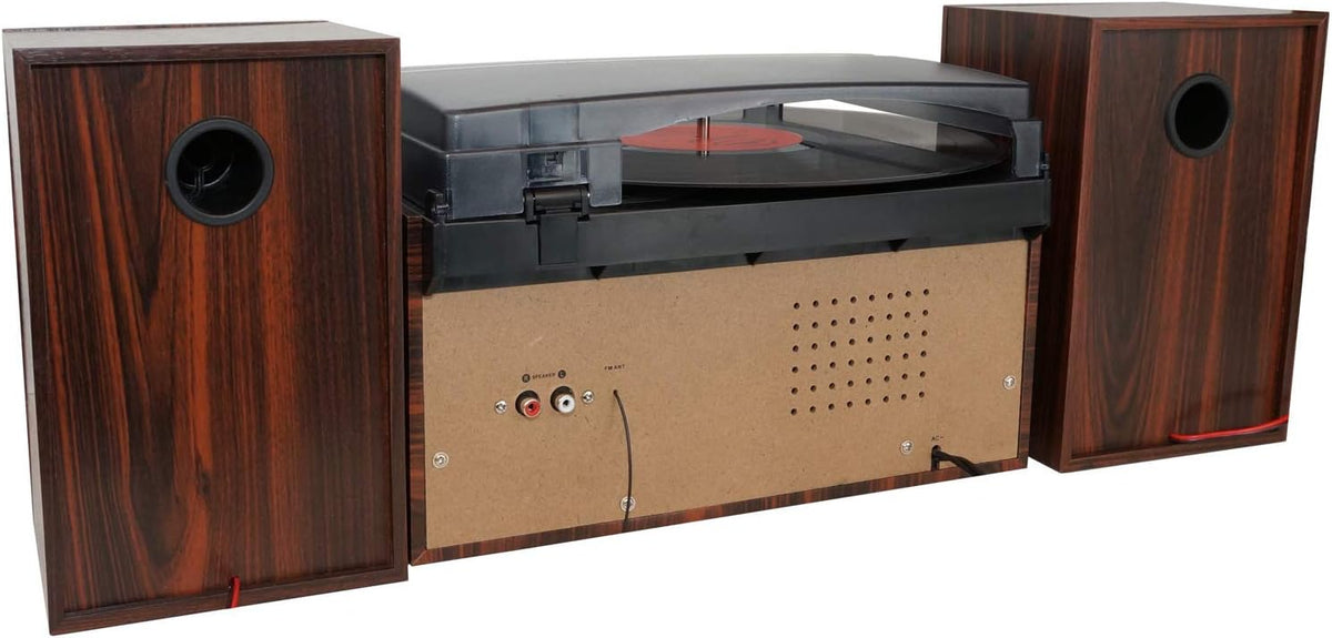 Bluetooth Record Player Turntable with AM/FM Radio, CD / Cassette Player, 2 Stereo Speakers X7001