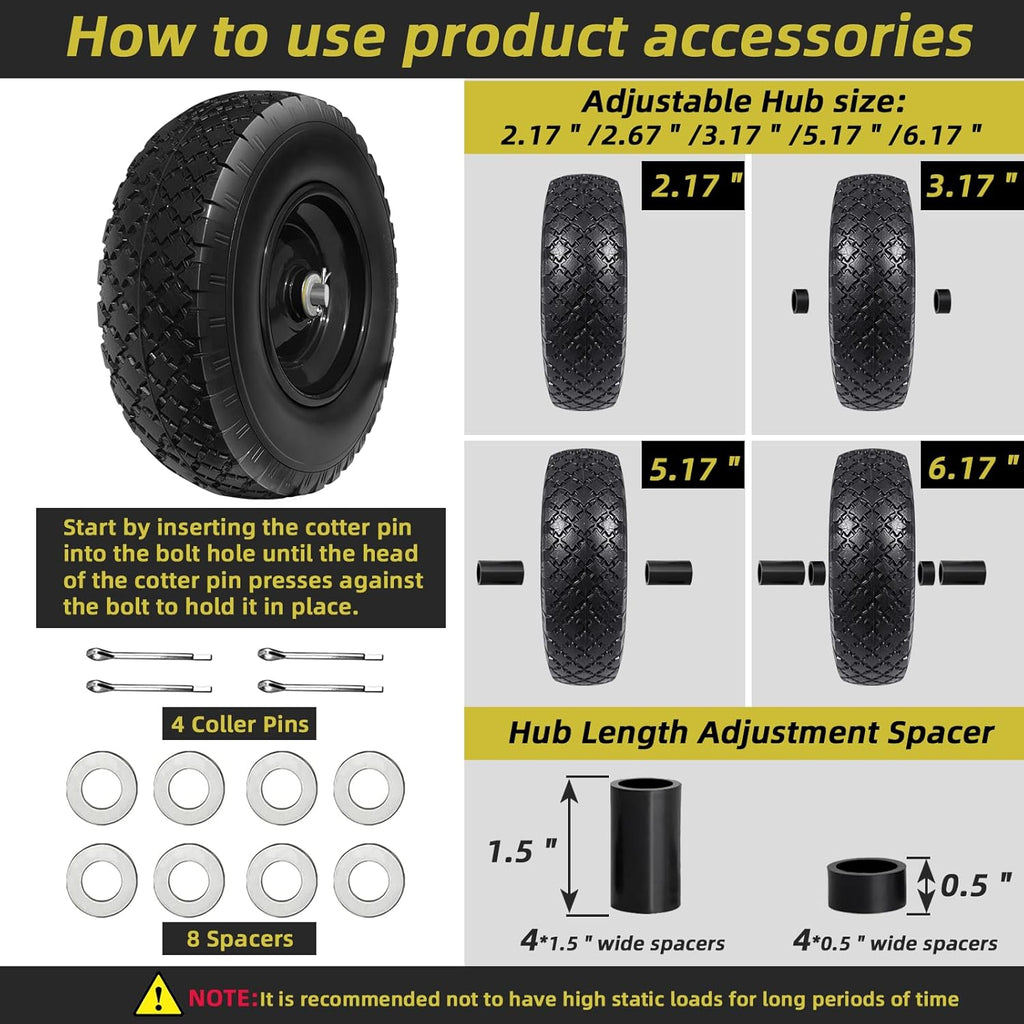 13” Replacement Solid Tire and Wheel Assemblies with 5/8” Axle Bore Hole, 2 Packs I389