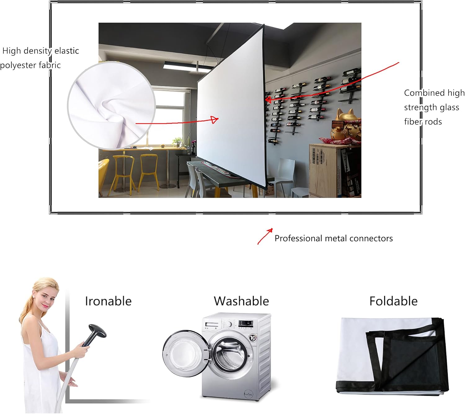 Foldable Projector Screen 120 inch 16:9 HD 4K Anti-Crease Black Backing Portable Projection Screen Pack of 2 M470