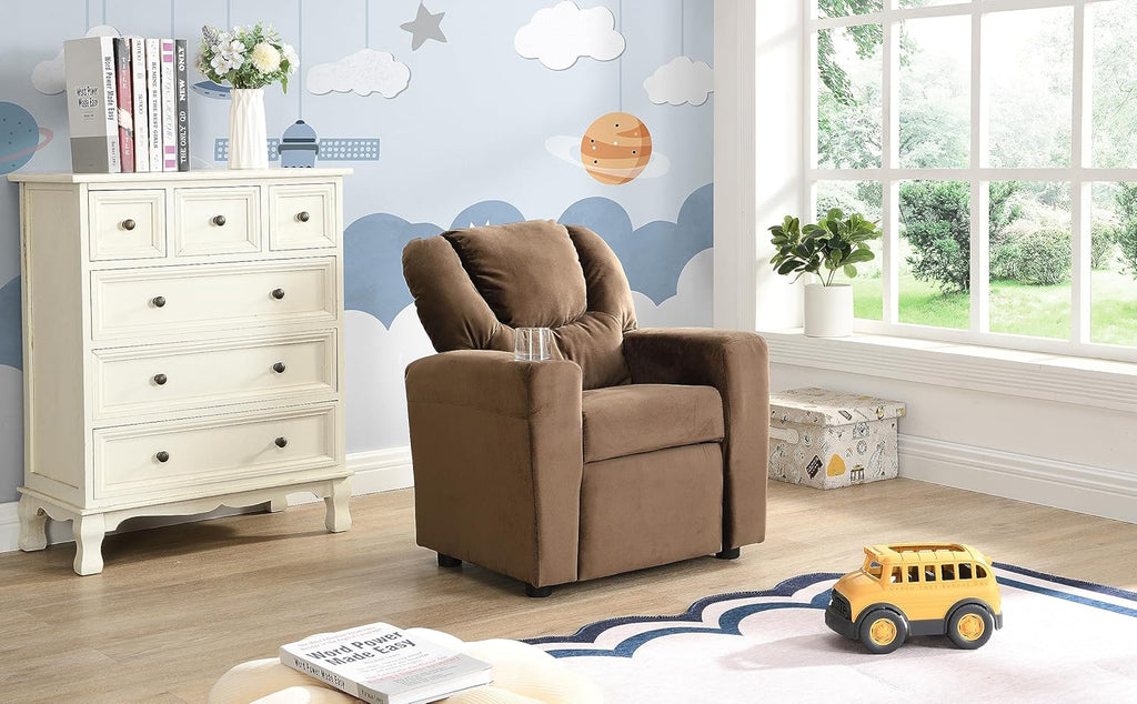 Kids Velvet Recliner Chair with Cup Holder K740