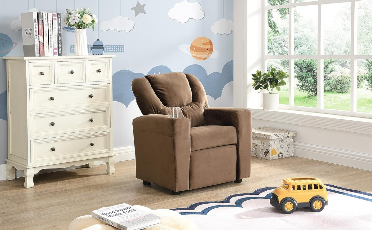 Kids Velvet Recliner Chair with Cup Holder K740