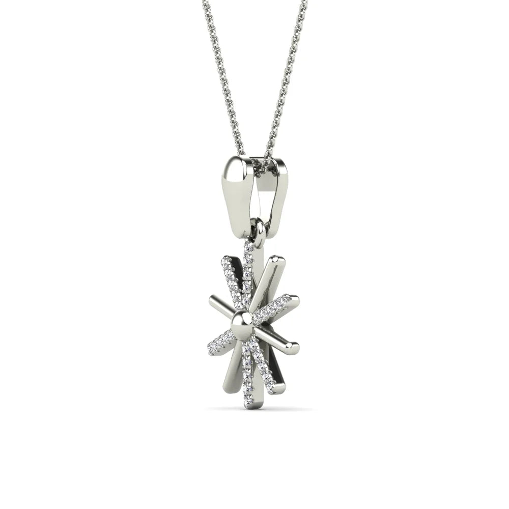 10K White Gold Diamond Starburst Pendant Necklace N8540