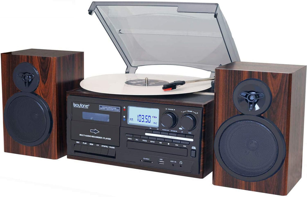 Bluetooth Record Player Turntable with AM/FM Radio, CD / Cassette Player, 2 Stereo Speakers X7001