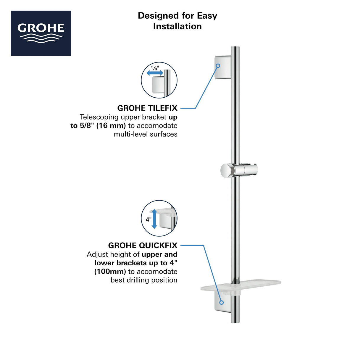 Starlight Chrome Shower Slide Bar T6764