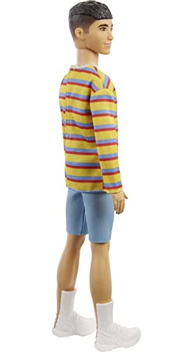 Barbie Ken Fashionistas Doll with Brunette Hair in Striped Shirt, Denim Shorts and White Boots B15901