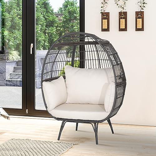 Oversized PE Rattan Egg Chair with Metal Stand and 4 Cushions J513927