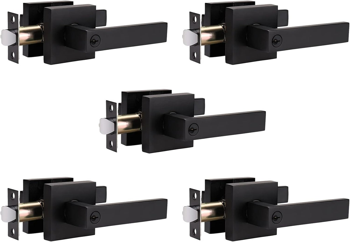 2 Pack Matte Black Privacy Door Lever with Lock P394