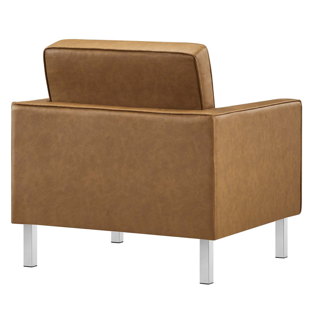 Silver Tan Tufted Vegan Leather Armchair B8072