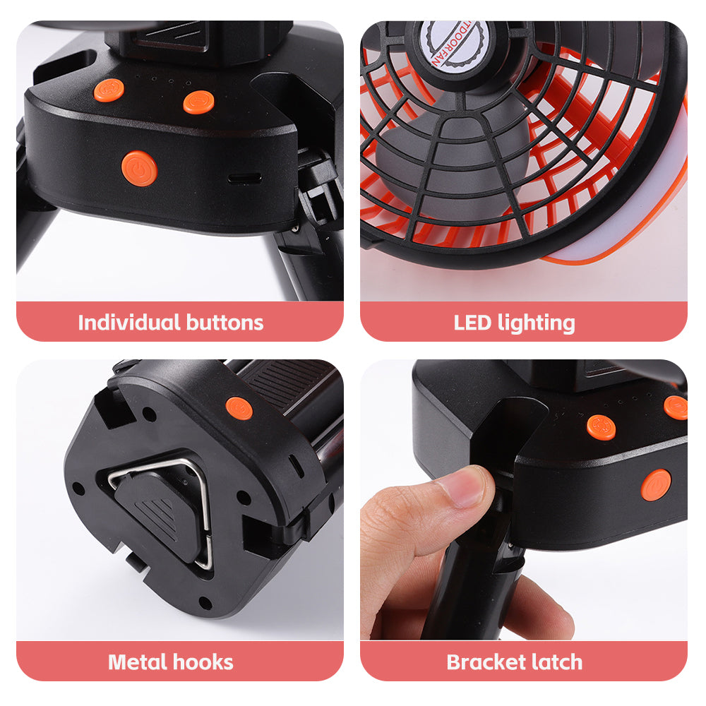 Camping Fan with LED Lantern, 270° Portable Rechargeable 8-Inch Desk Fan E50779