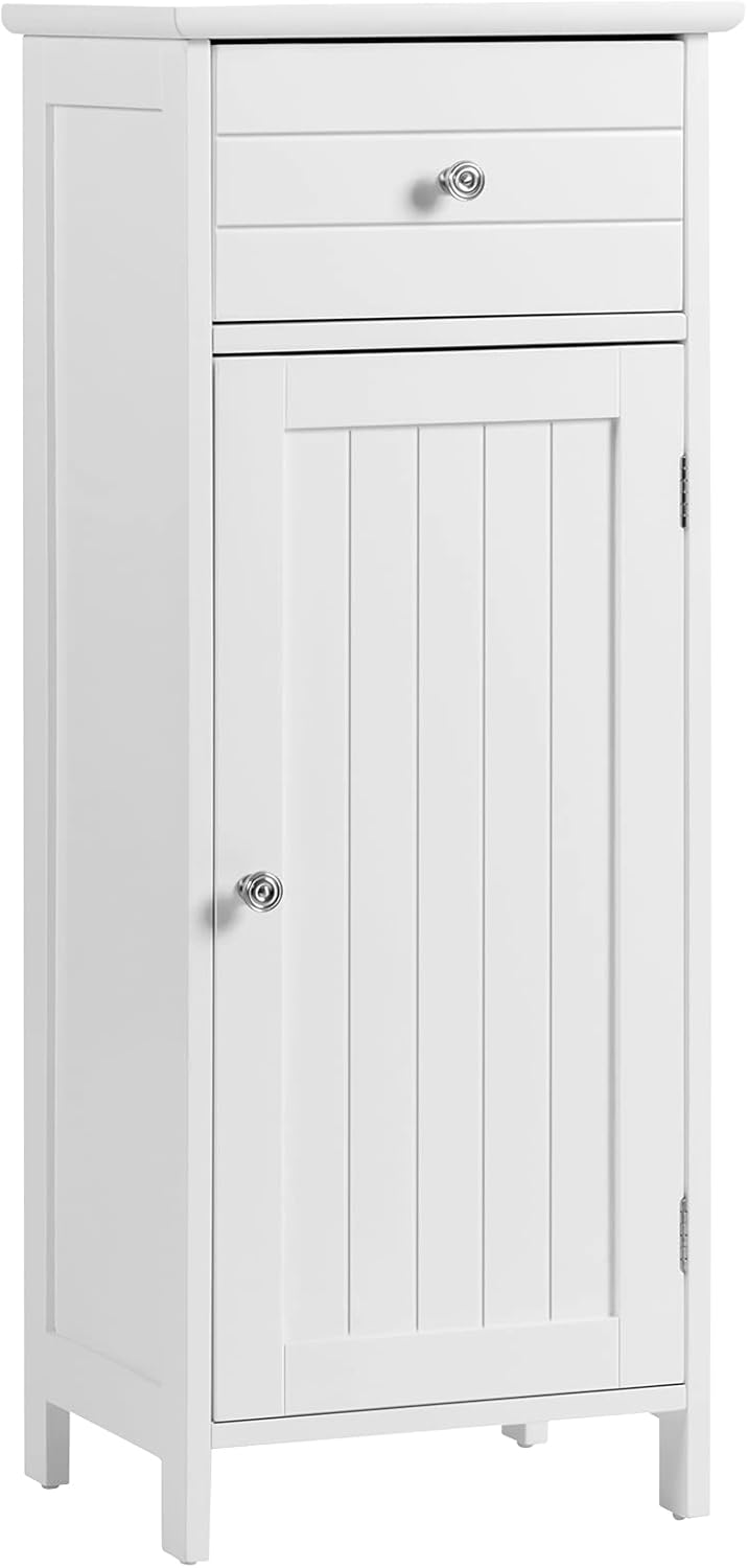 White Freestanding Wooden Bathroom Floor Cabinet with Adjustable Shelf and Drawer F584