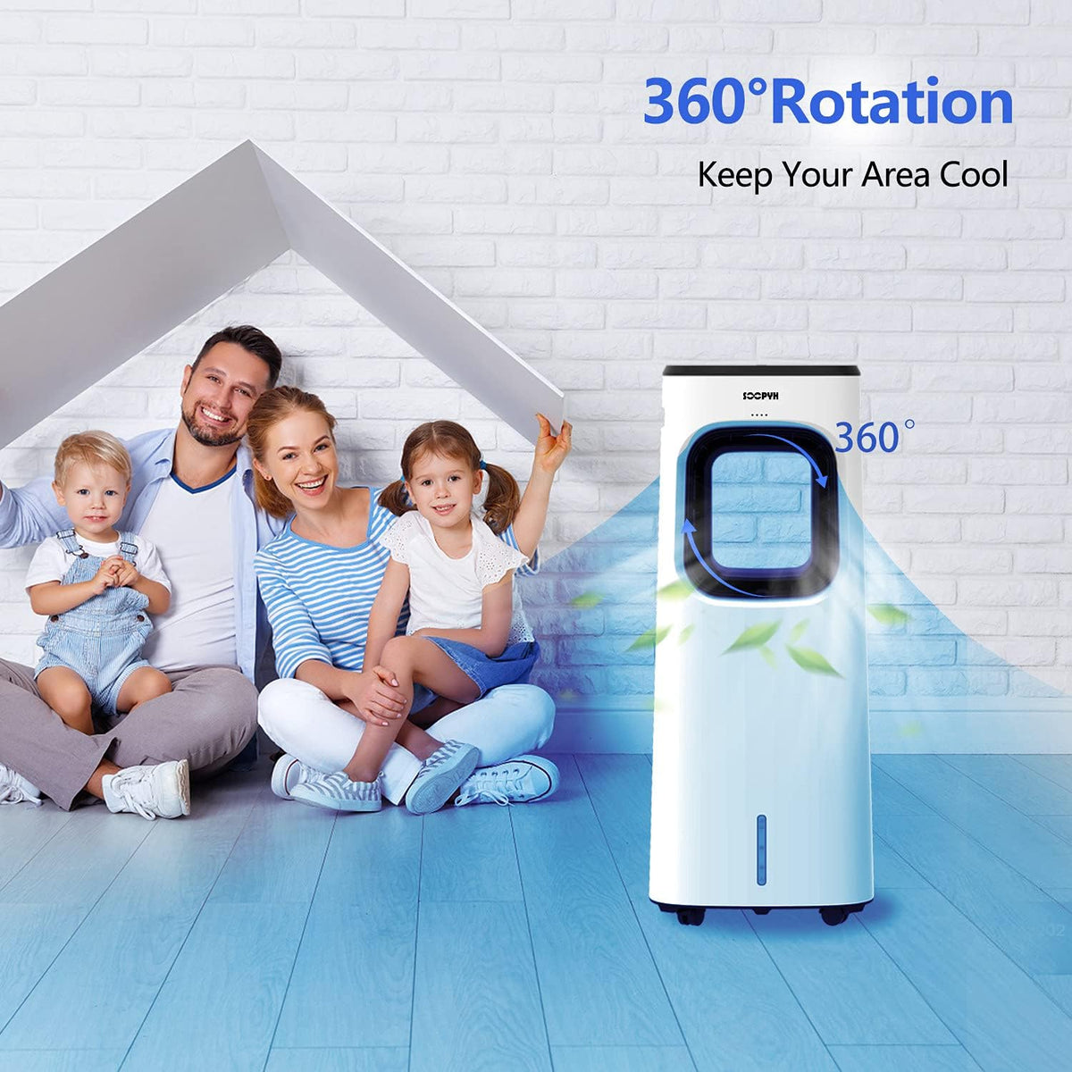 Evaporative Bladeless Cooler Fan with Humidifier, 3 Wind Speeds, 4 Modes Z475575