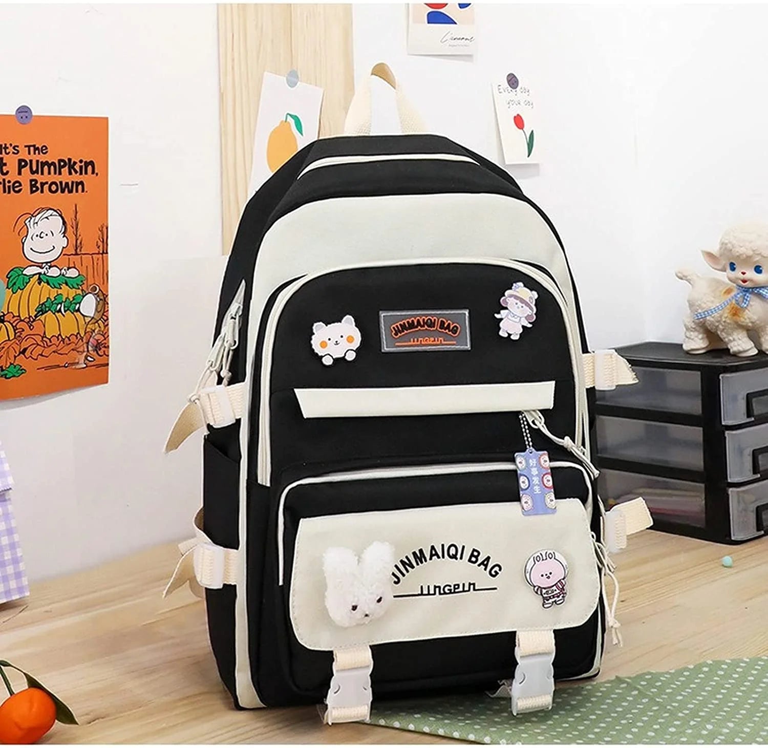 5Pcs Backpacks Combo Set with Bear Pendant & Pins N948