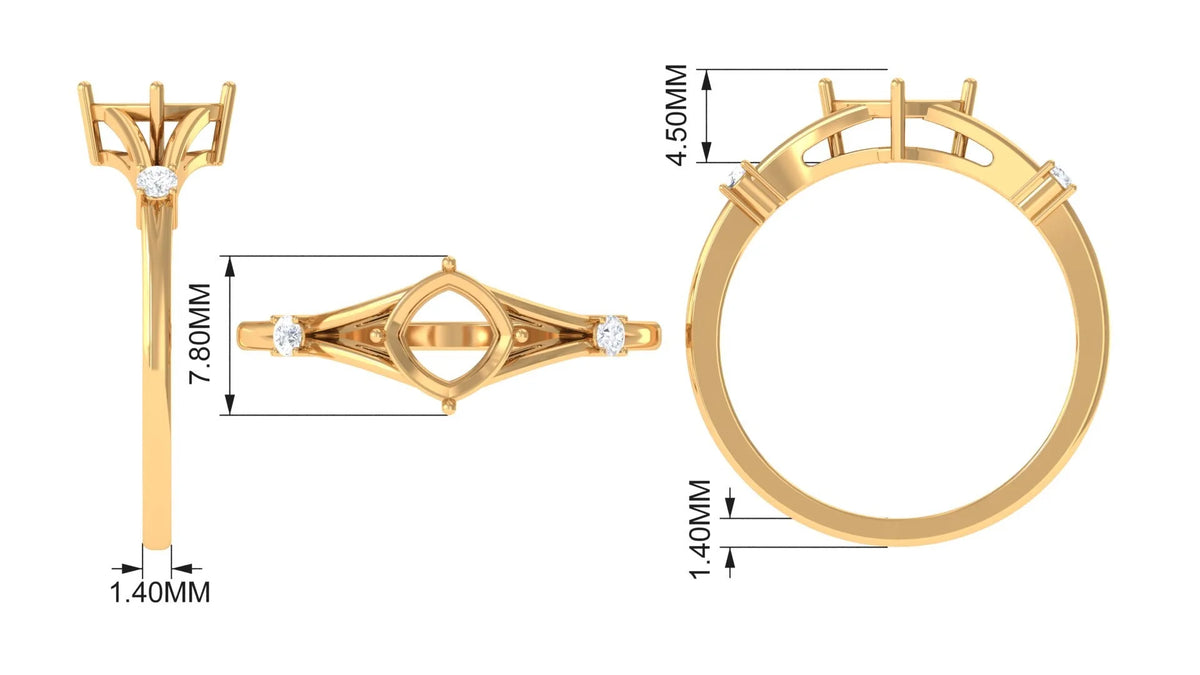 Cushion Cut Lab Grown Emerald Solitaire Ring with Diamond, 14K Yellow Gold, US 9.50 U438353
