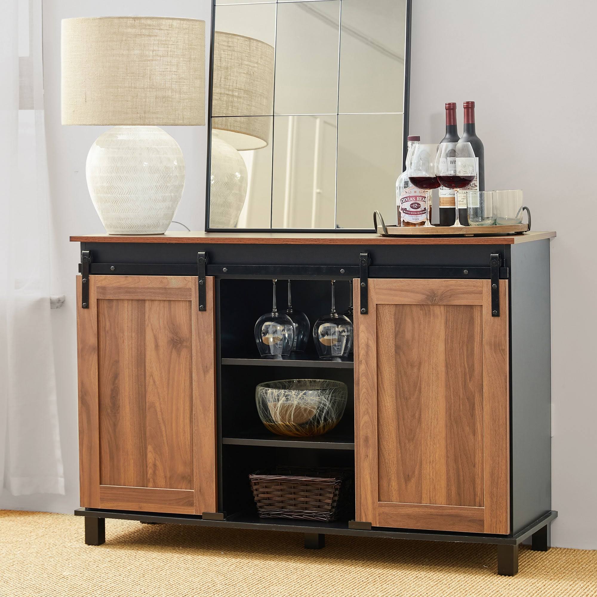 Black/Walnut Storage Cabinet Sideboard S796