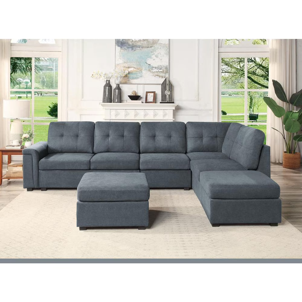 Gray Woven Fabric 7-Seater Sectional Sofa with Ottomans F25828