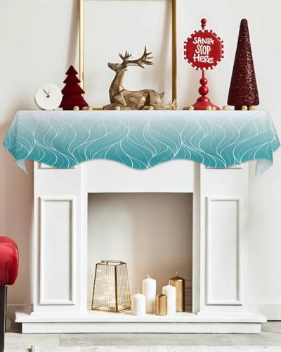 Ombre Teal Blue White Striped Mantel Runner 60 x 17 Inches P337456