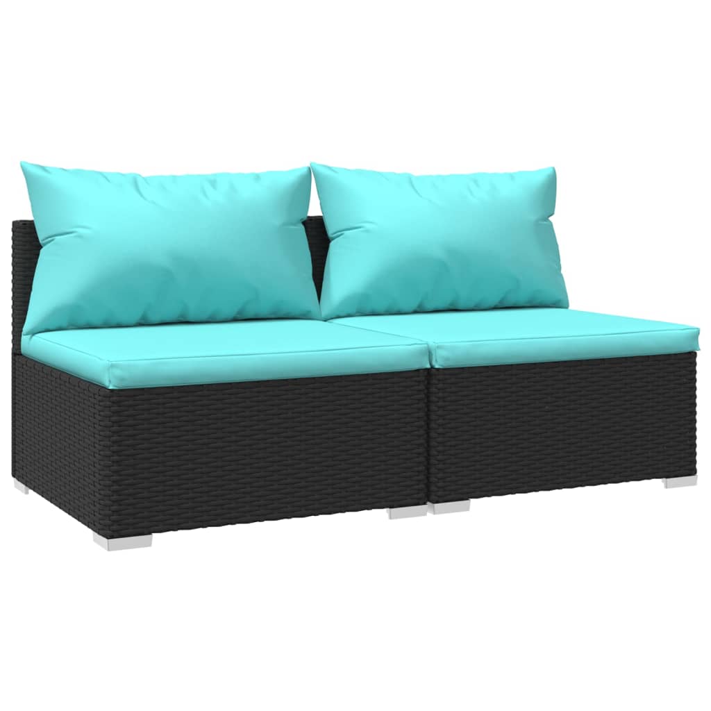 Black 2 Piece Poly Rattan Patio Furniture Set with Cushions U46509