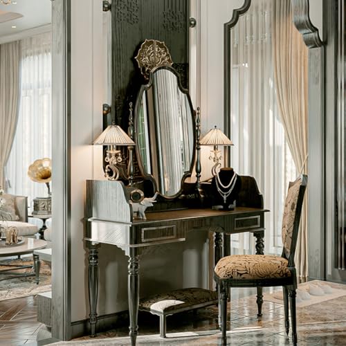 Solid Wood Dressing Table and Chair Combination Vanity Desk S65952