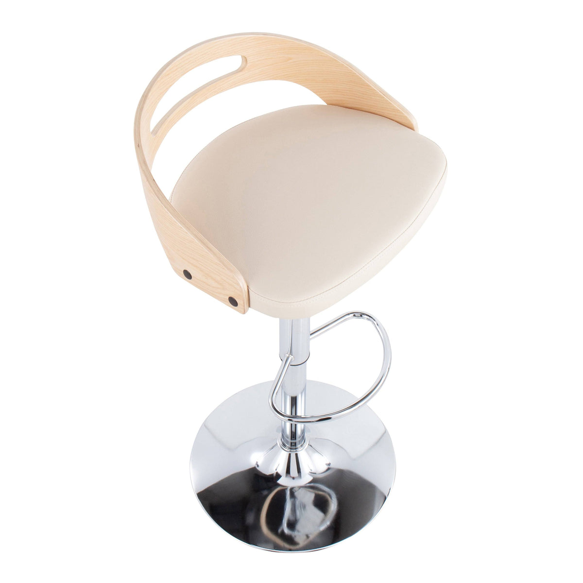 Chrome Natural Wood Cream PU Barstool O832748