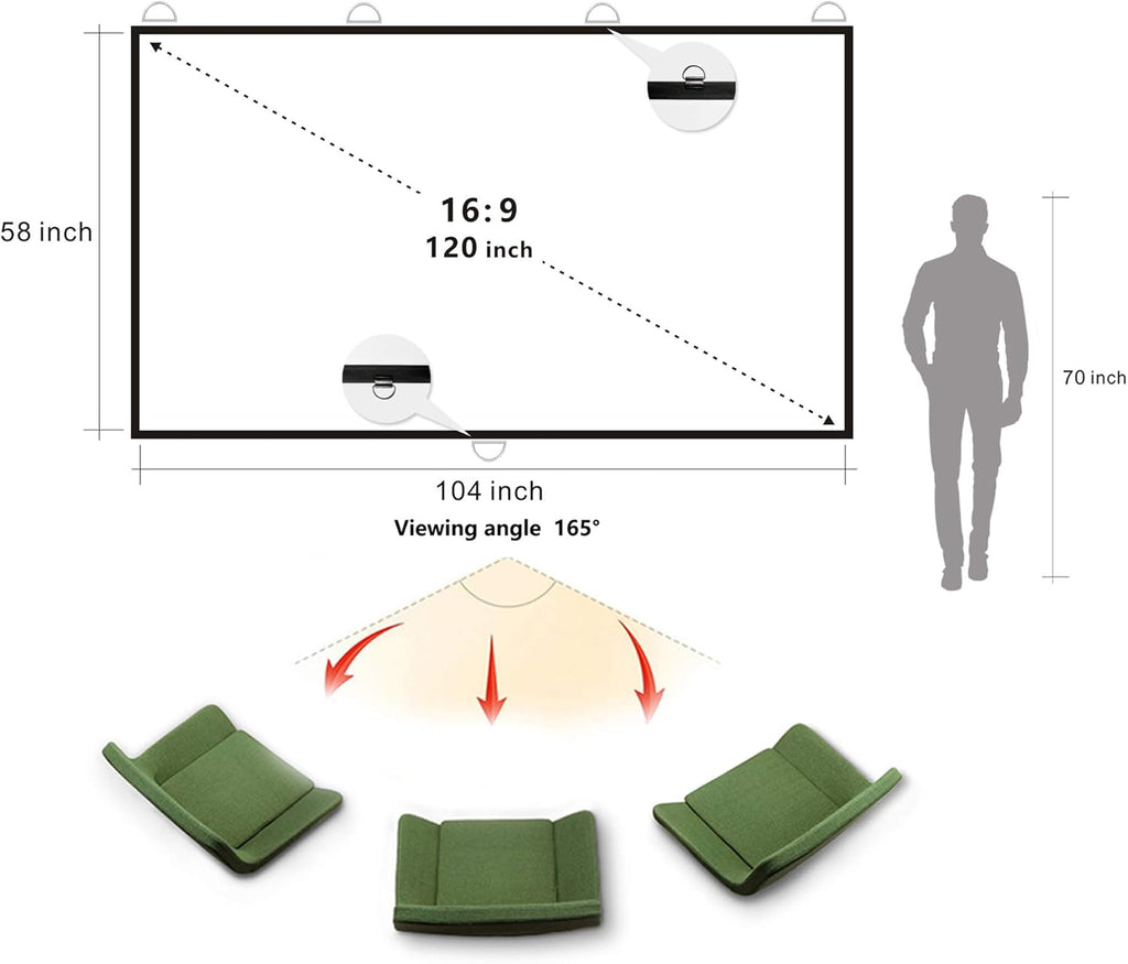 Foldable Projector Screen 120 inch 16:9 HD 4K Anti-Crease Black Backing Portable Projection Screen Pack of 2 M470