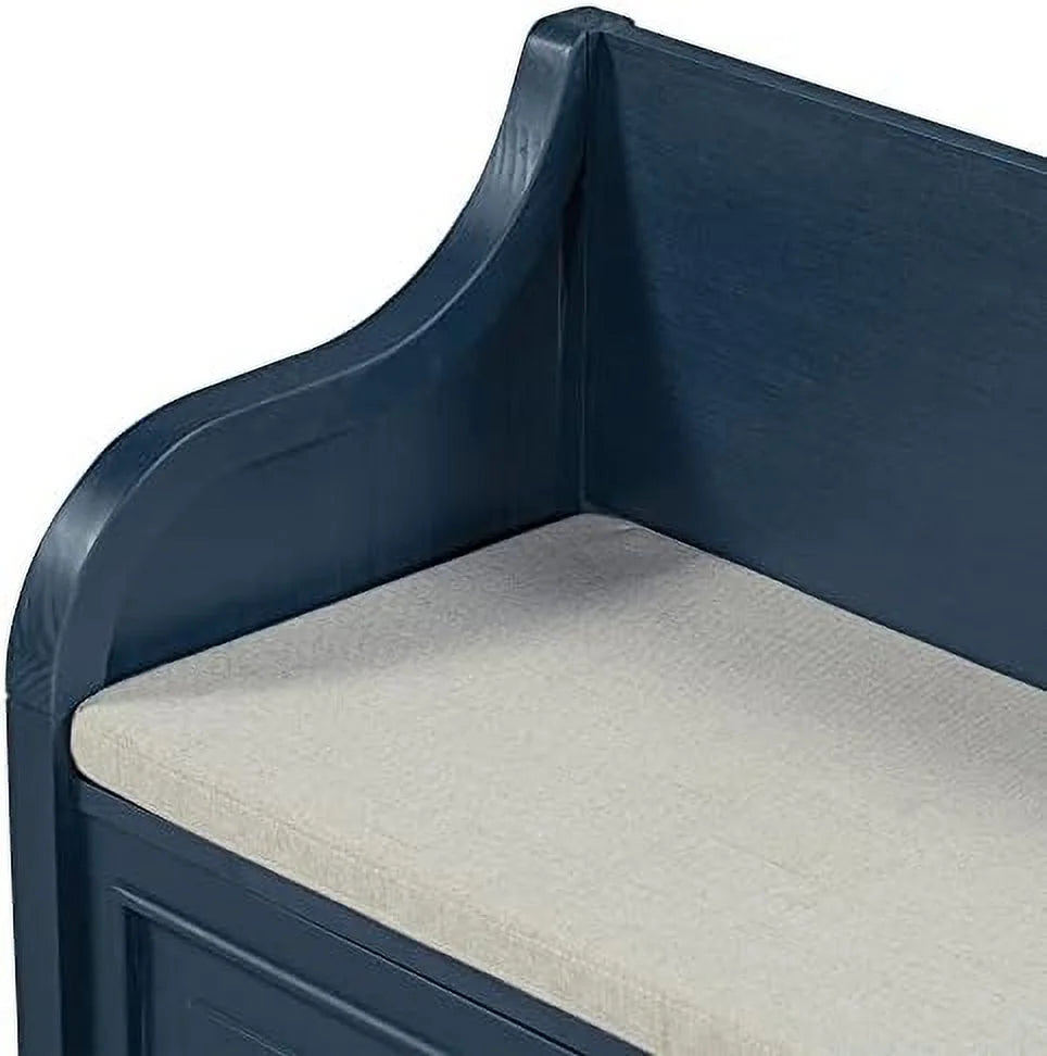 Rustic Entry Bench with Hidden Compartments and Removable Cushion (Antique Navy) K446621