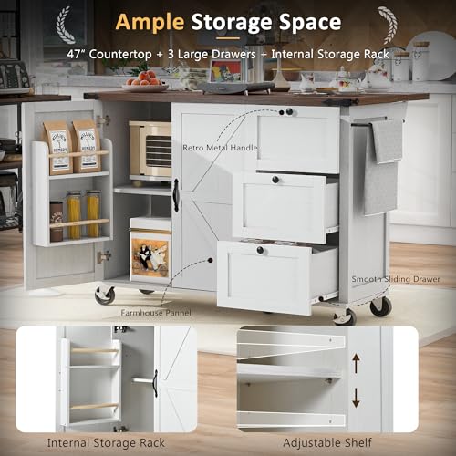 Black Rolling Kitchen Island Cart with Storage, 2 Drawers, 2 Cabinet P695