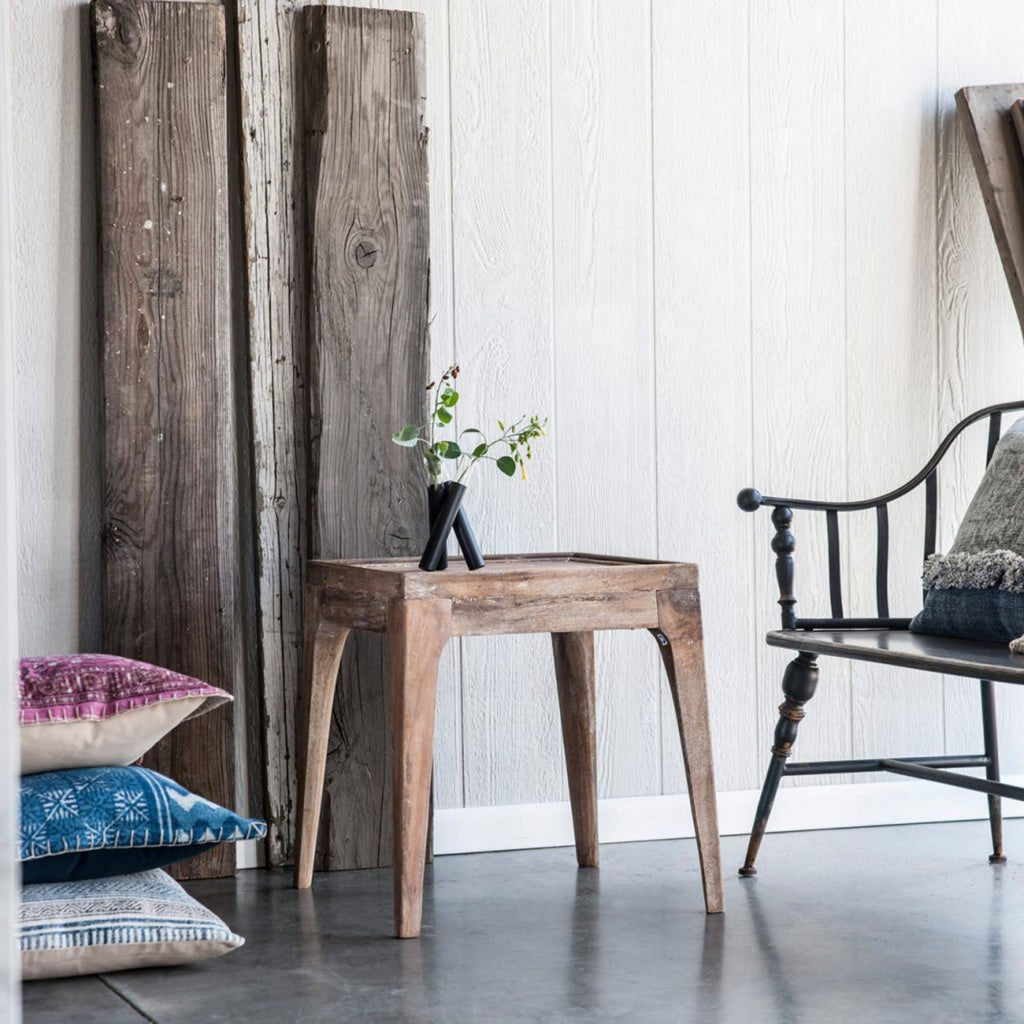 White and Brown Distressed Finish Side Table I25840