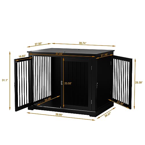 Large Wooden Dog Crate with Cushion and Flip Top, Black G53832