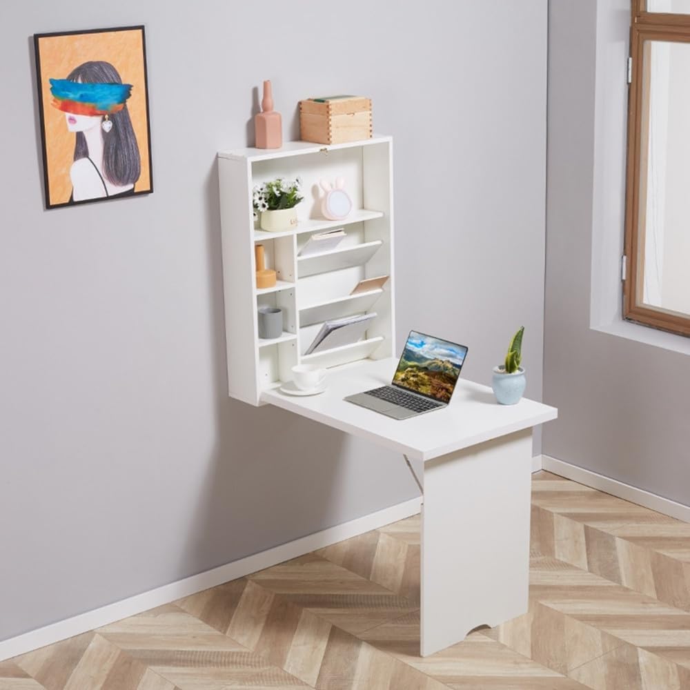 White Wall Mounted Desk with Storage Area T556