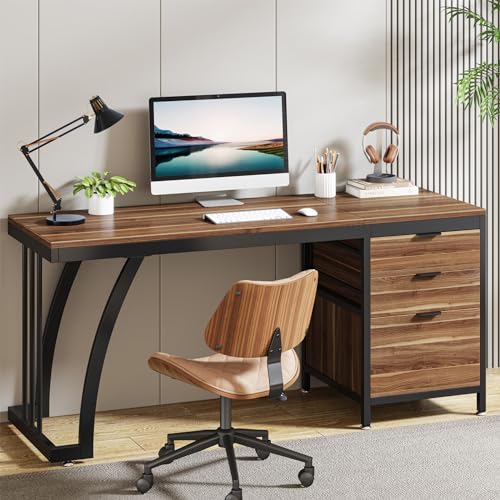 White 59-Inch Computer Desk with 3 Drawers T4067