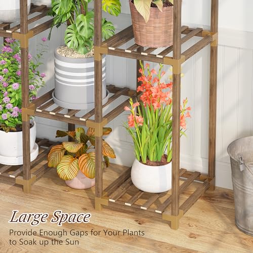 13 Potted Double Rod Wood Plant Stand 56''W*11.6''D*47''H M949322