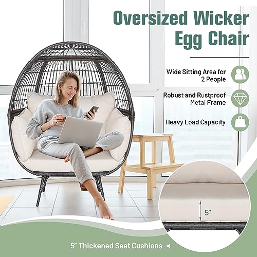 Oversized PE Rattan Egg Chair with Metal Stand and 4 Cushions J513927