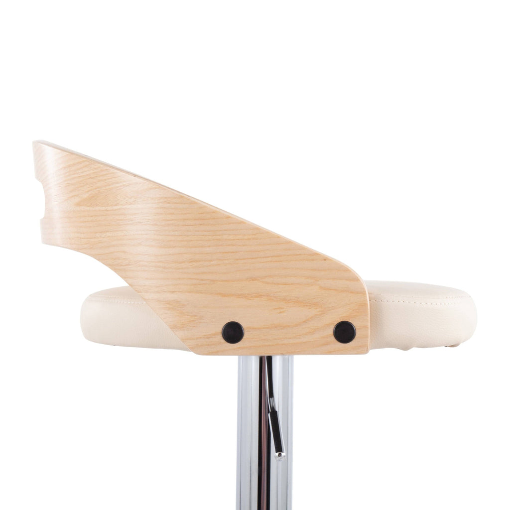 Chrome Natural Wood Cream PU Barstool O832748