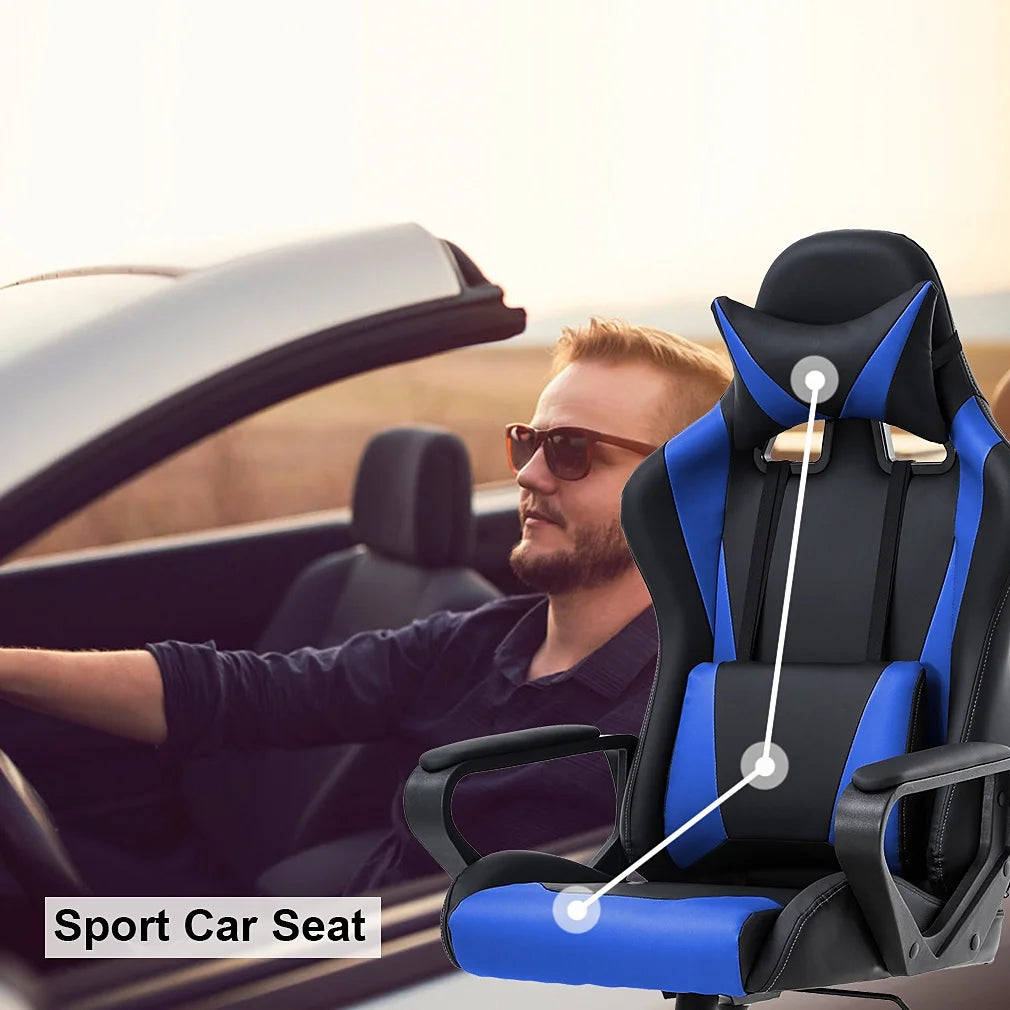 High-Back Gaming Chair with Lumbar Support (Blue) Q289