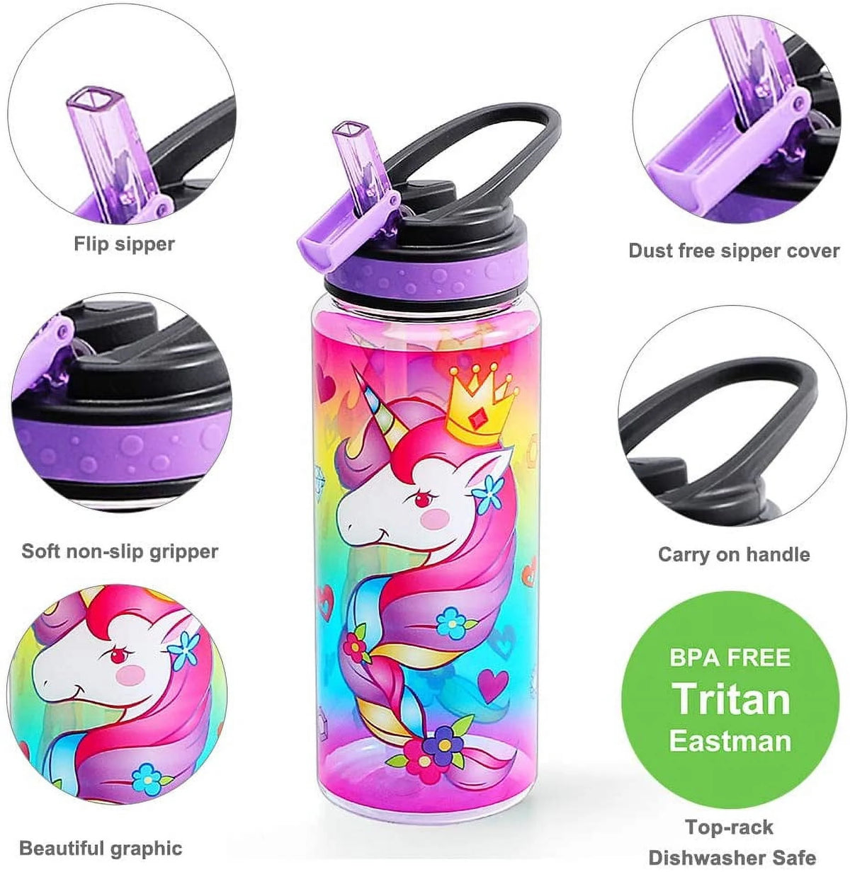 Unicorn 23oz Tritan Water Bottle with Straw L1091