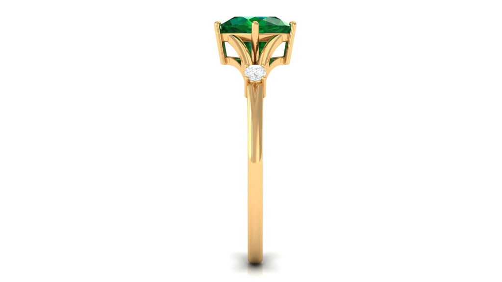 Cushion Cut Lab Grown Emerald Solitaire Ring with Diamond, 14K Yellow Gold, US 9.50 U438353