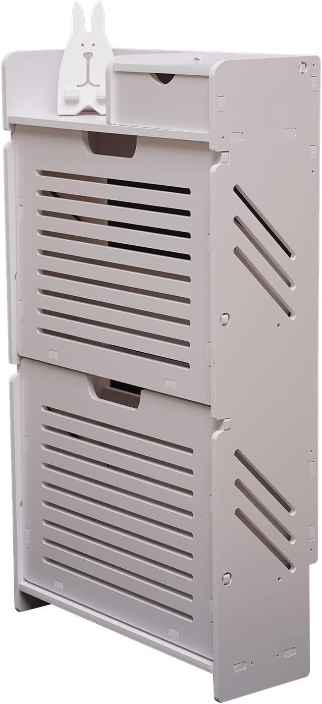 White 2 Tier Narrow Shoe Cabinet H718