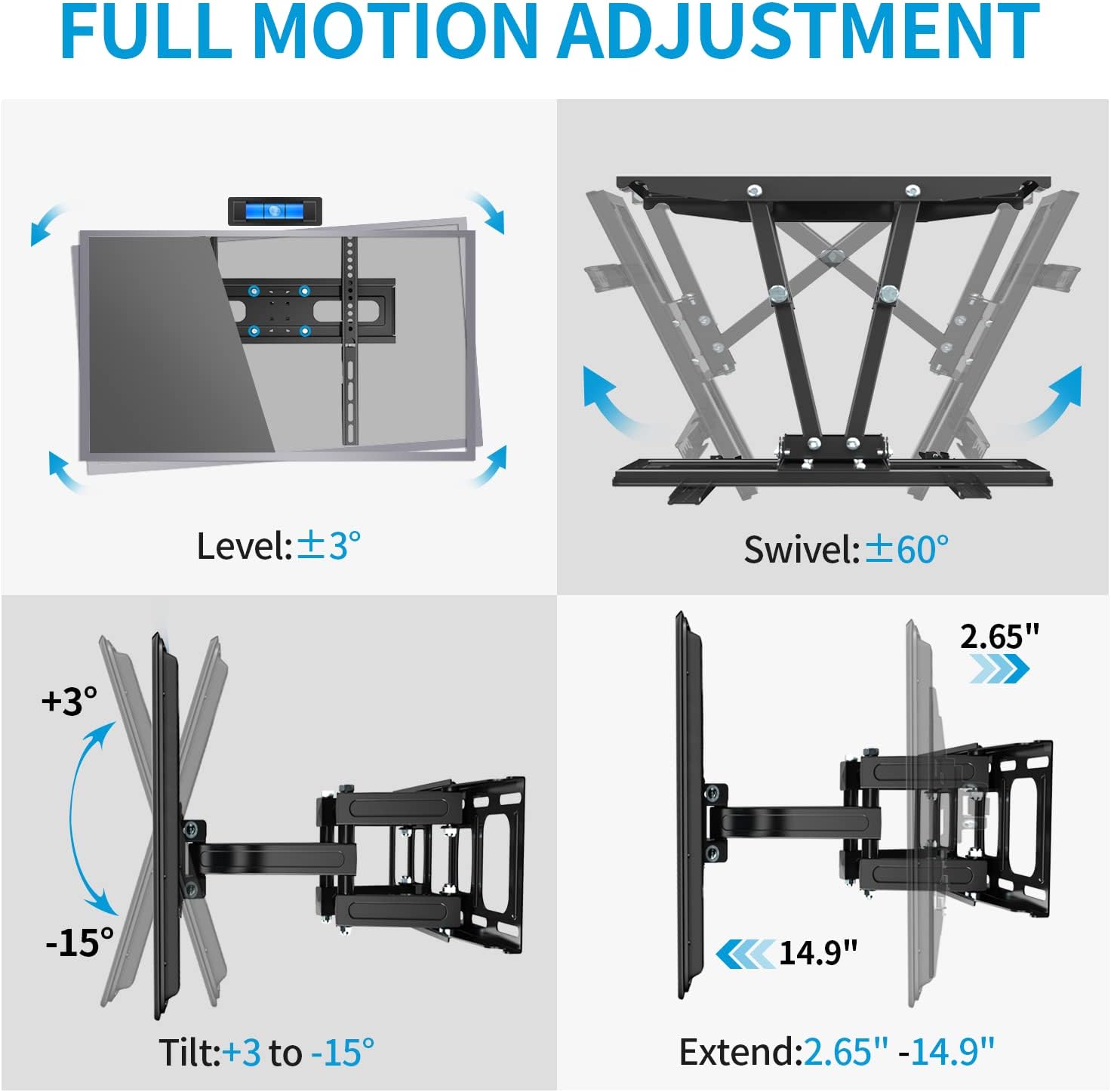 TV Wall Mount Full Motion TV Bracket with Articulating Dual Arms Tilt Swivel 14" Extend, VESA 400x400mm, Pack of 2 E5182