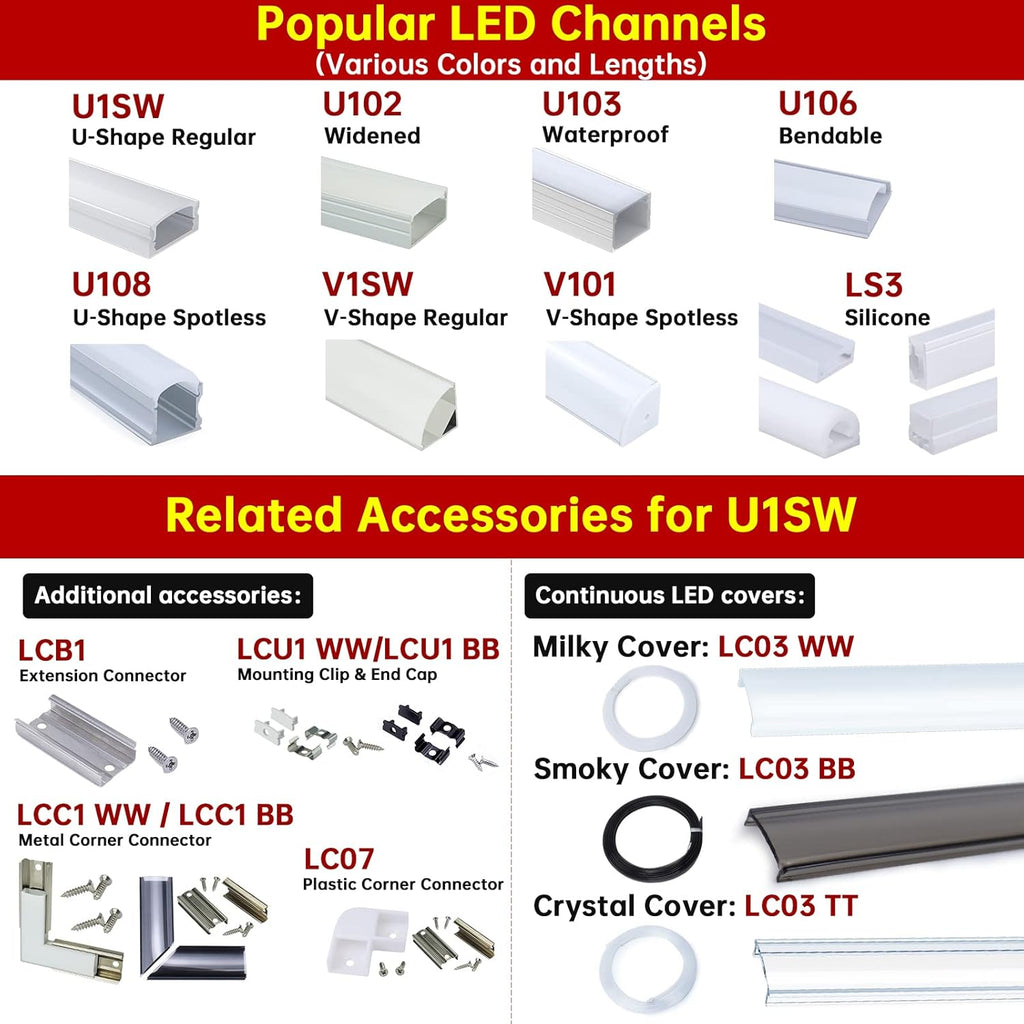 40Pack 3.3FT LED Channel System with Milky White Cover Lens, Silver Aluminum Extrusion Profile Housing Track Z408529