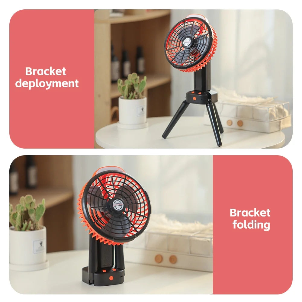 Camping Fan with LED Lantern, 270° Portable Rechargeable 8-Inch Desk Fan E50779