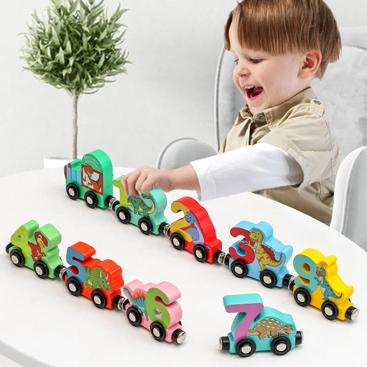 Magnetic Digital Train Wooden Building Block Toy Car A69881