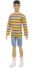 Barbie Ken Fashionistas Doll with Brunette Hair in Striped Shirt, Denim Shorts and White Boots B15901