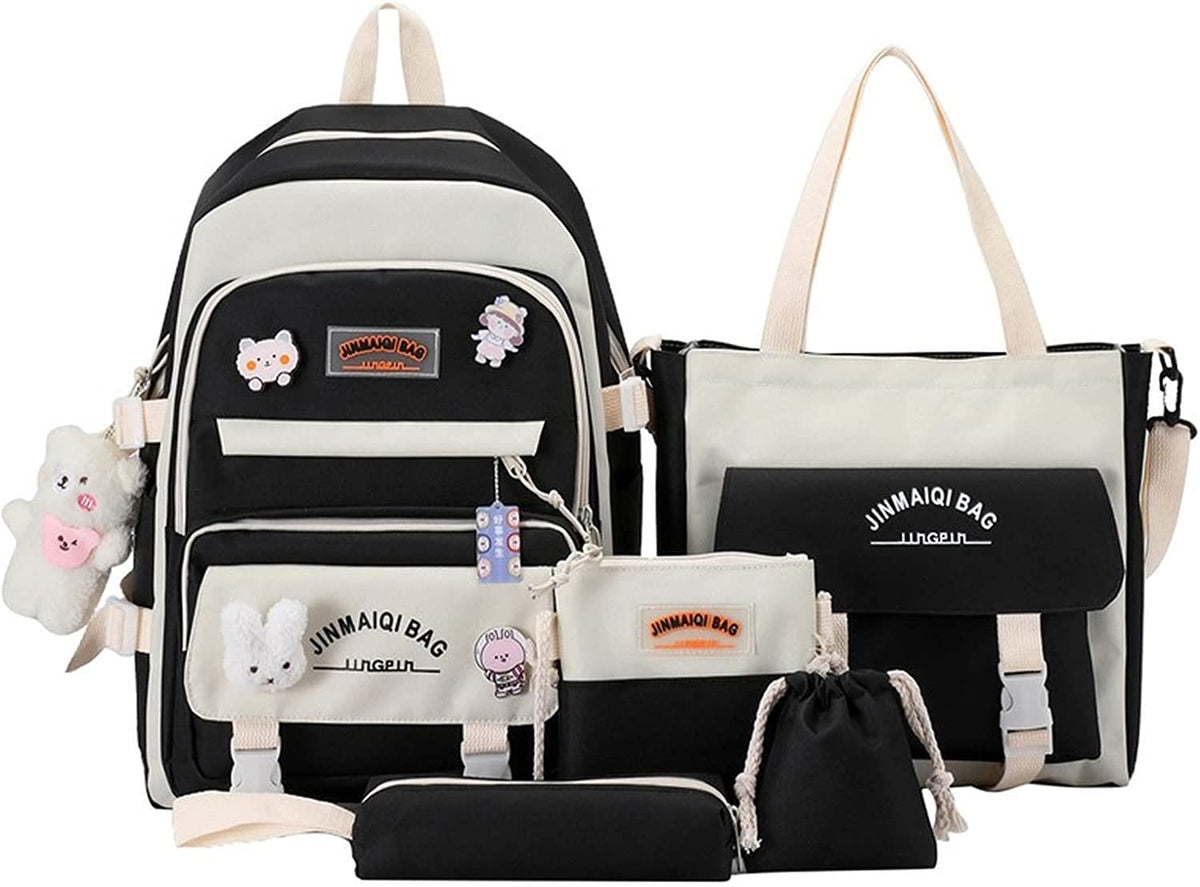 5Pcs Backpacks Combo Set with Bear Pendant & Pins N948