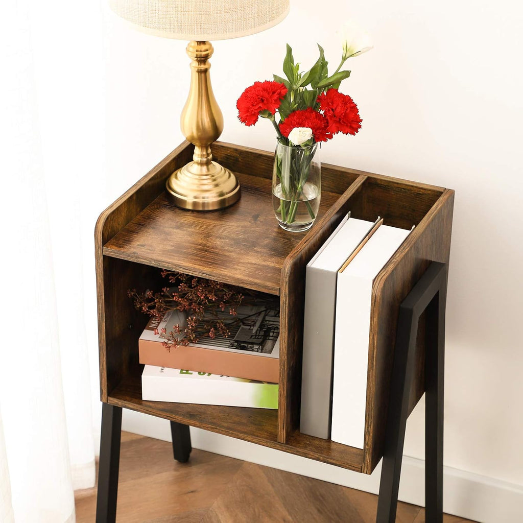 Rustic Brown Stackable End Table with Metal Frame H4971