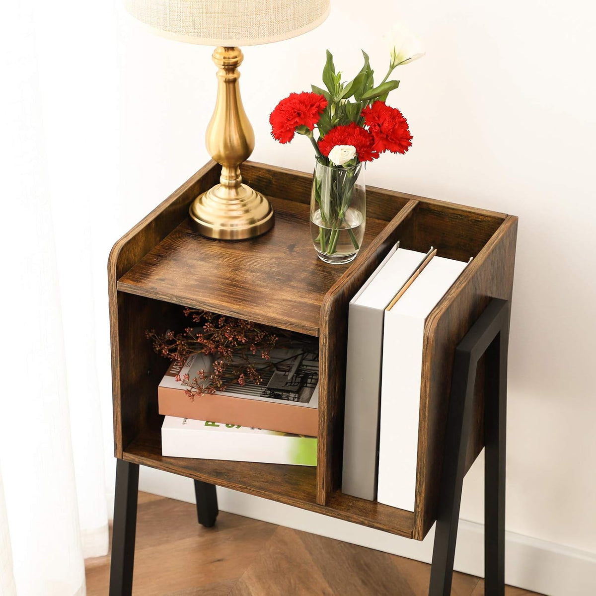 Rustic Brown Stackable End Table with Metal Frame H4971