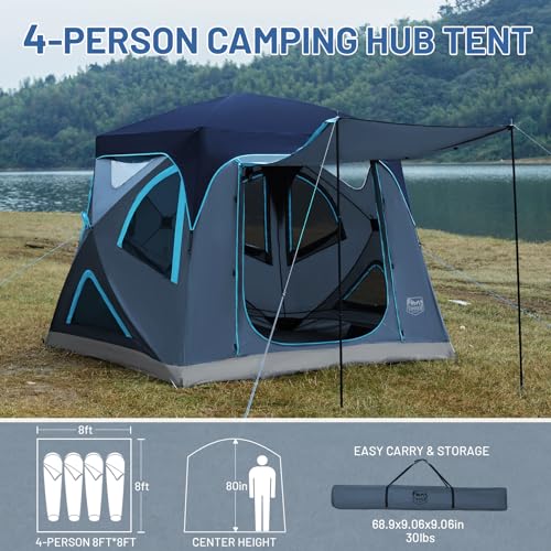 4 Person Instant Pop Up Camping Tent with Rain Fly and Carry Bag N122