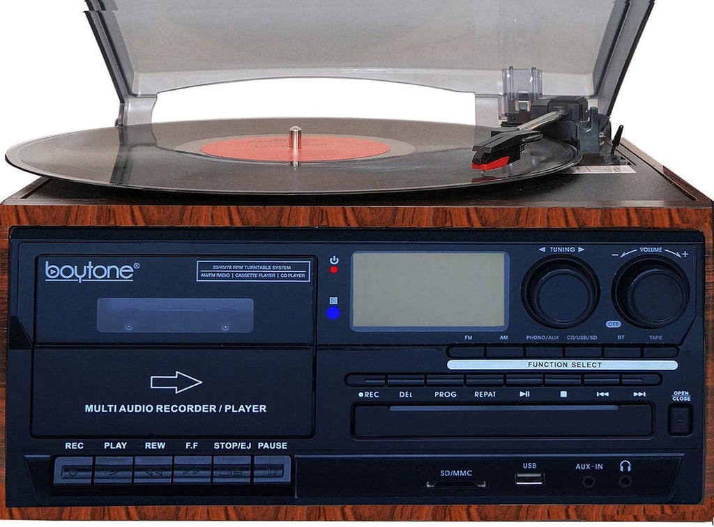 Bluetooth Record Player Turntable with AM/FM Radio, CD / Cassette Player, 2 Stereo Speakers X7001