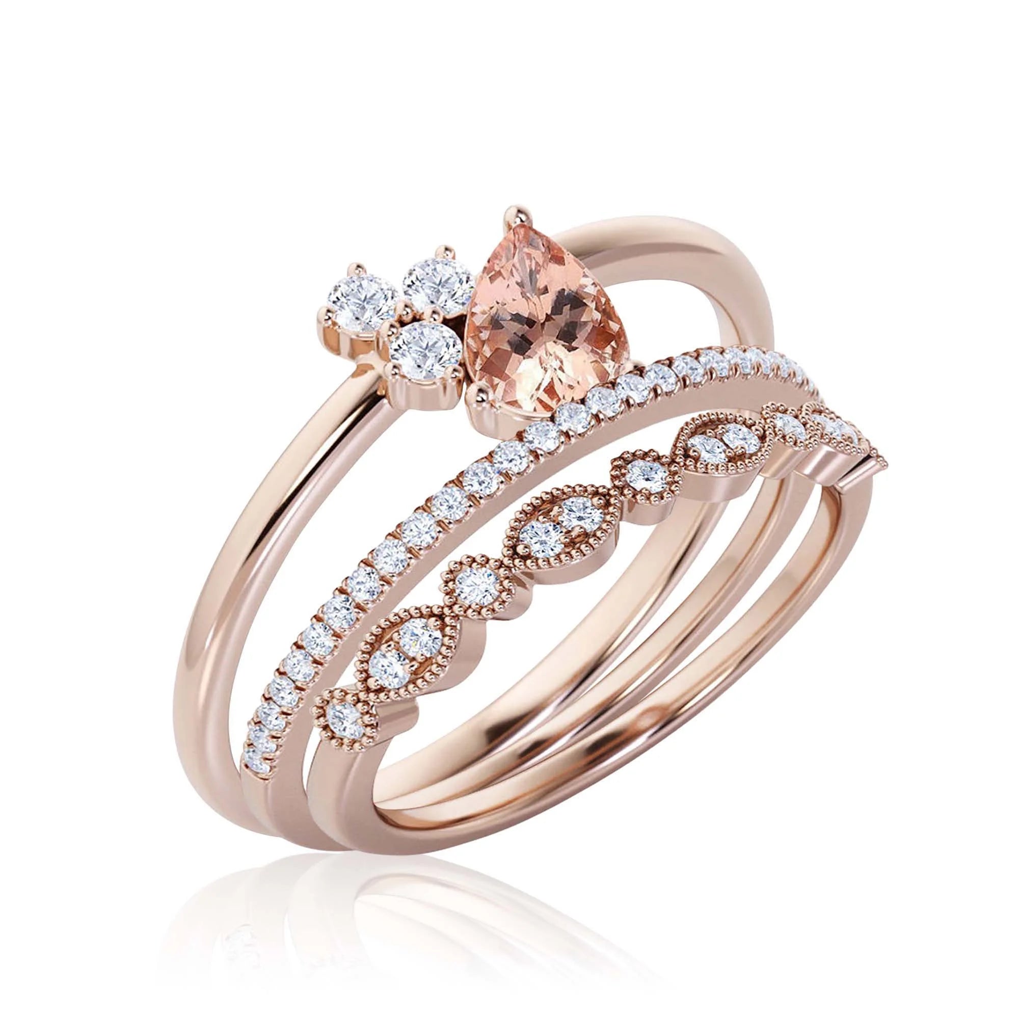 2.15 Carat Pear Cut Morganite And Diamond Moissanite Engagement Ring in 925 Sterling Silver With 18k Rose Gold Plating V77194