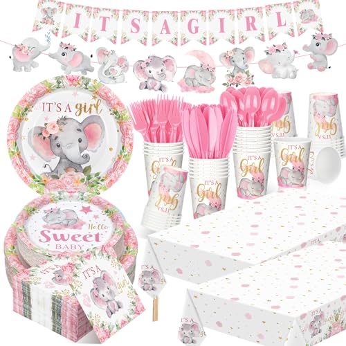 405 Pcs Blue Baby Shower Tableware Set with Plates, Napkins, Cups, Tablecloth, Banner D207772